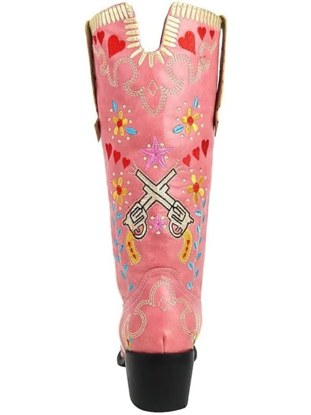 Women's Pink Knee High Boots Faux Leather Western Swallow Chunky Low Heels